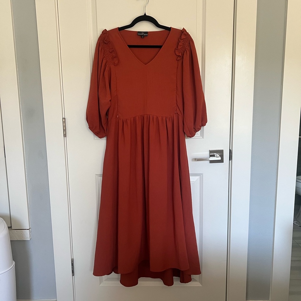 Nursing Queen Terracotta Long Sleeve Dress